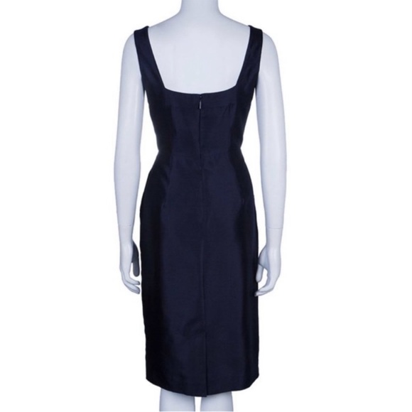 TORY BURCH Navy 100% SILK Embroidered Midi Formal Dress NWOT SZ 10 - Picture 2 of 7